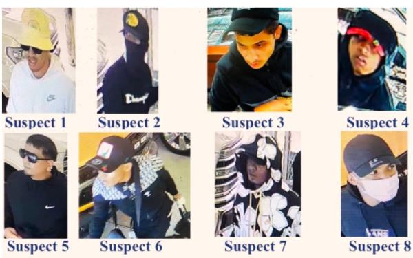 Photos of the eight suspects in the Denver robbery.