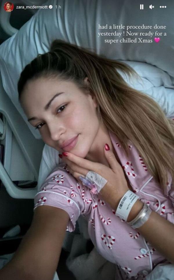 Zara McDermott posted picture of herself in a hospital bed with a drip into her arm