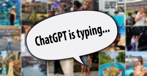 An Instagram grid with ChatGPT typing on top